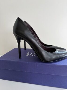 Stuart Weitzman Black Leather Pointed-Toe Stiletto Pumps